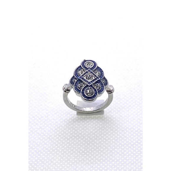 Size 7 Imitation Silver Blue Sapphire Cubic Zirconia CZ Cluster Ring - Picture 9 of 10